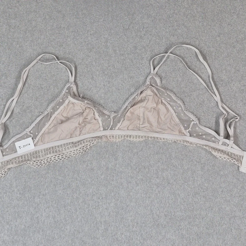 Victoria's Secret Women Bra Medium Beige Polka Dot Bralette Wireless Lace Mesh